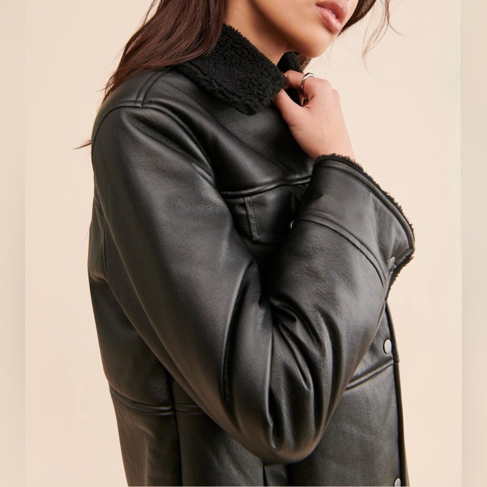 Oversized Vegan Leather Shirt Jacket - Picture 3 of 4